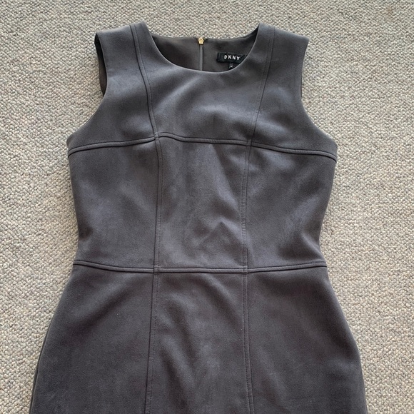 EUC DKNY Charcoal Gray Faux Suede Sleeveless Mini Dress Western Cowgirl Size 10 - Picture 5 of 9